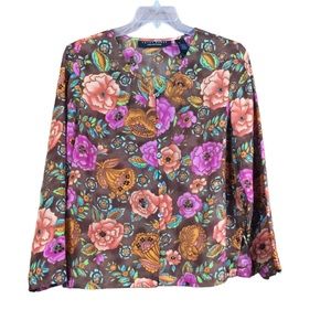 Women’s Crazy Horse Long Sleeve No Collar Floral Top size Large